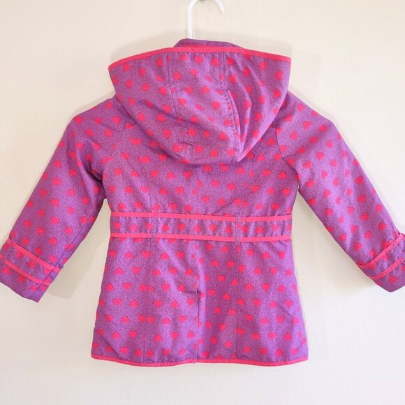 Girls 4T London Fog Hooded Jacket Coat Fleece Lined Pockets Purple & Pink Hearts - Picture 3 of 10